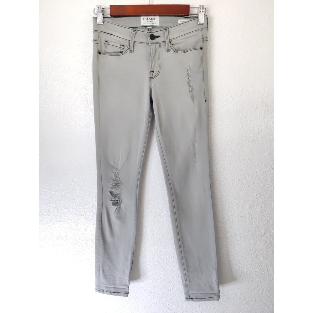 3/$20 FRAME Denim RIP Gray Cotton Blend Distressed Le Skinny De Jeanne Jeans 24